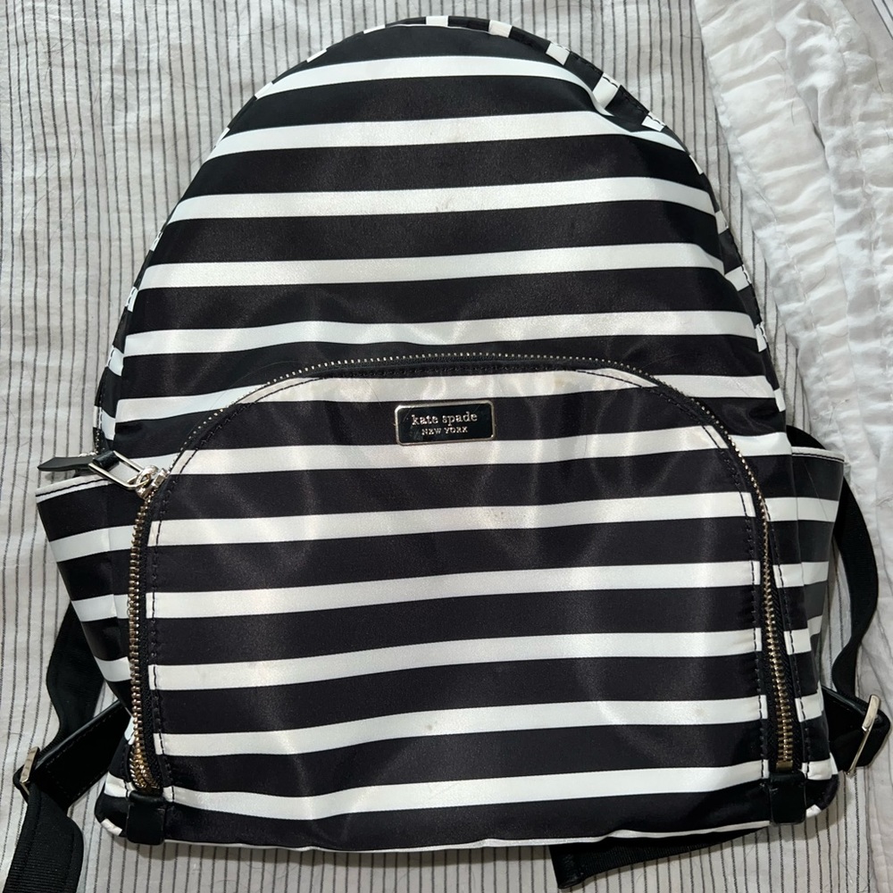 Kate Spade black and white stripe backpack